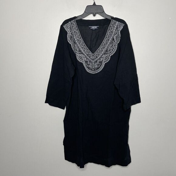 LANDS END Womens Black Embroidered Tunic Swim Cover-Up NEW Cotton Small S - Picture 1 of 8